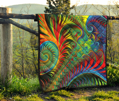 Psychedelic Fractal Print Quilt