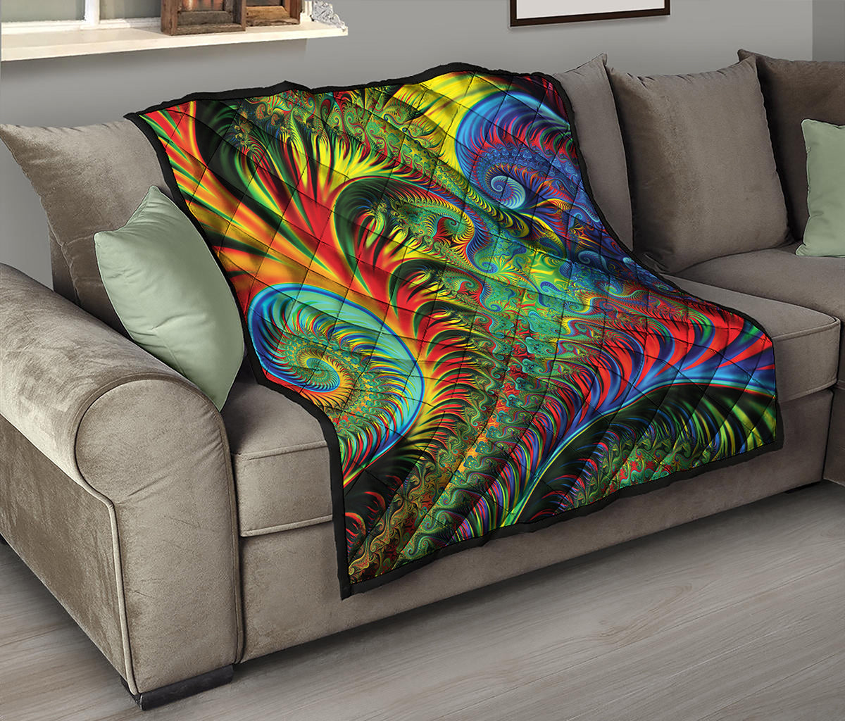 Psychedelic Fractal Print Quilt
