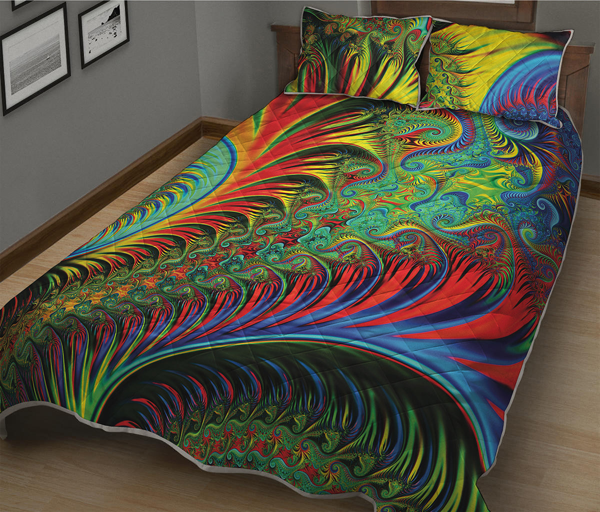 Psychedelic Fractal Print Quilt Bed Set