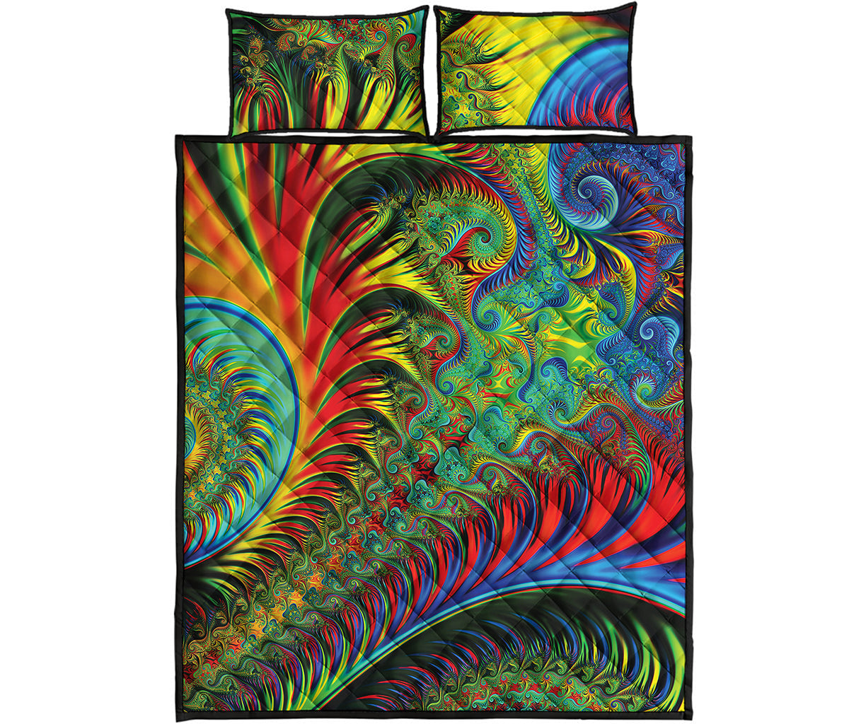 Psychedelic Fractal Print Quilt Bed Set
