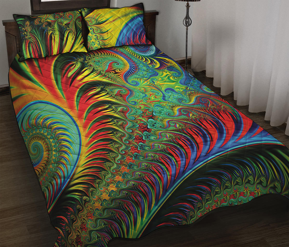 Psychedelic Fractal Print Quilt Bed Set
