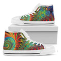 Psychedelic Fractal Print White High Top Sneakers