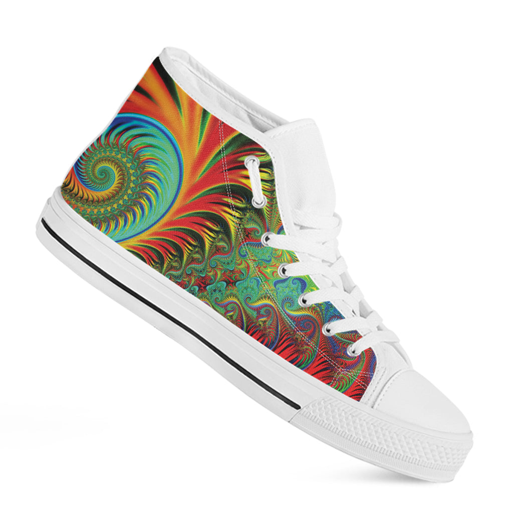 Psychedelic Fractal Print White High Top Shoes
