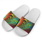 Psychedelic Fractal Print White Slide Sandals