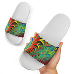 Psychedelic Fractal Print White Slide Sandals