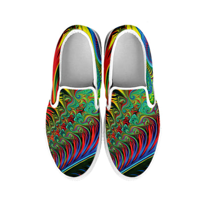 Psychedelic Fractal Print White Slip On Shoes