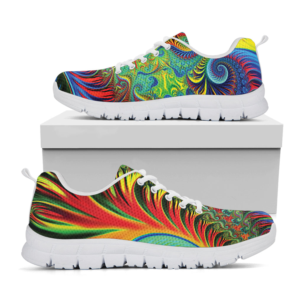 Psychedelic Fractal Print White Sneakers