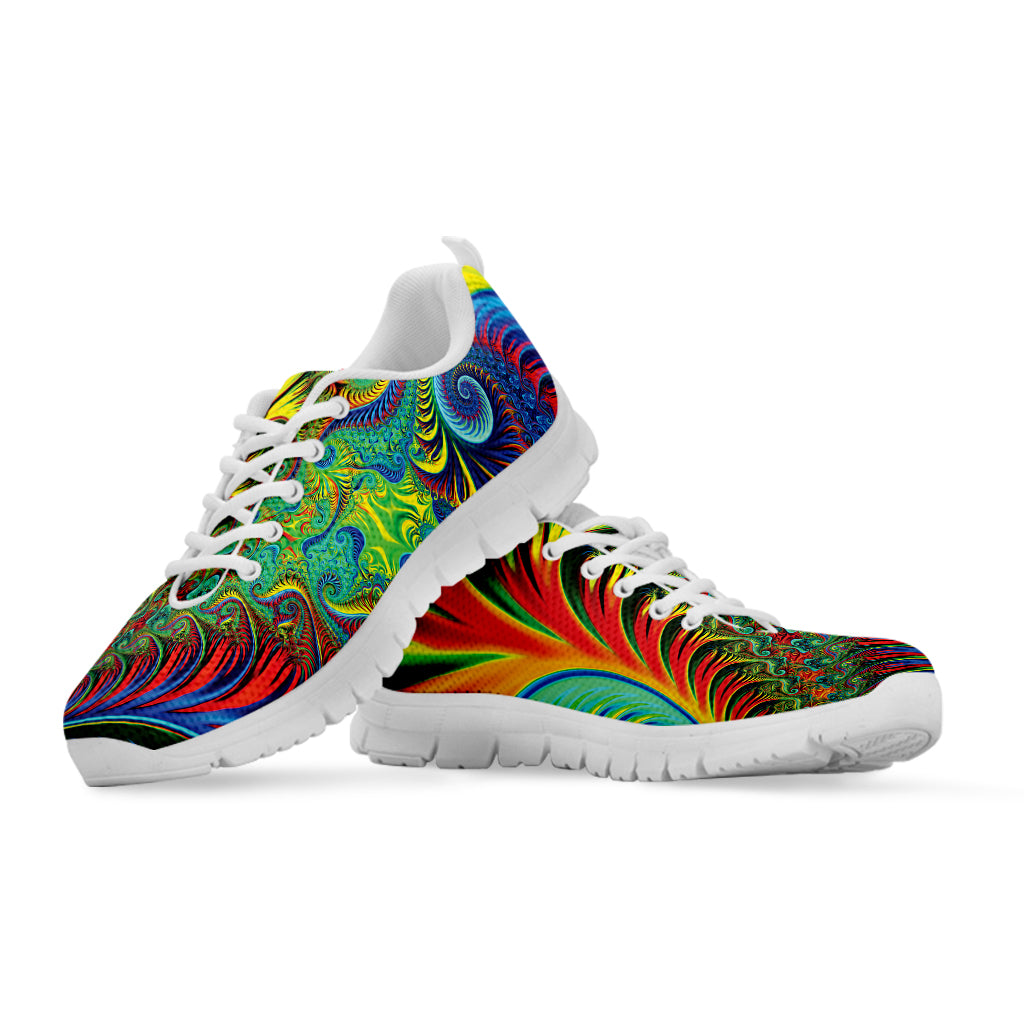 Psychedelic Fractal Print White Sneakers