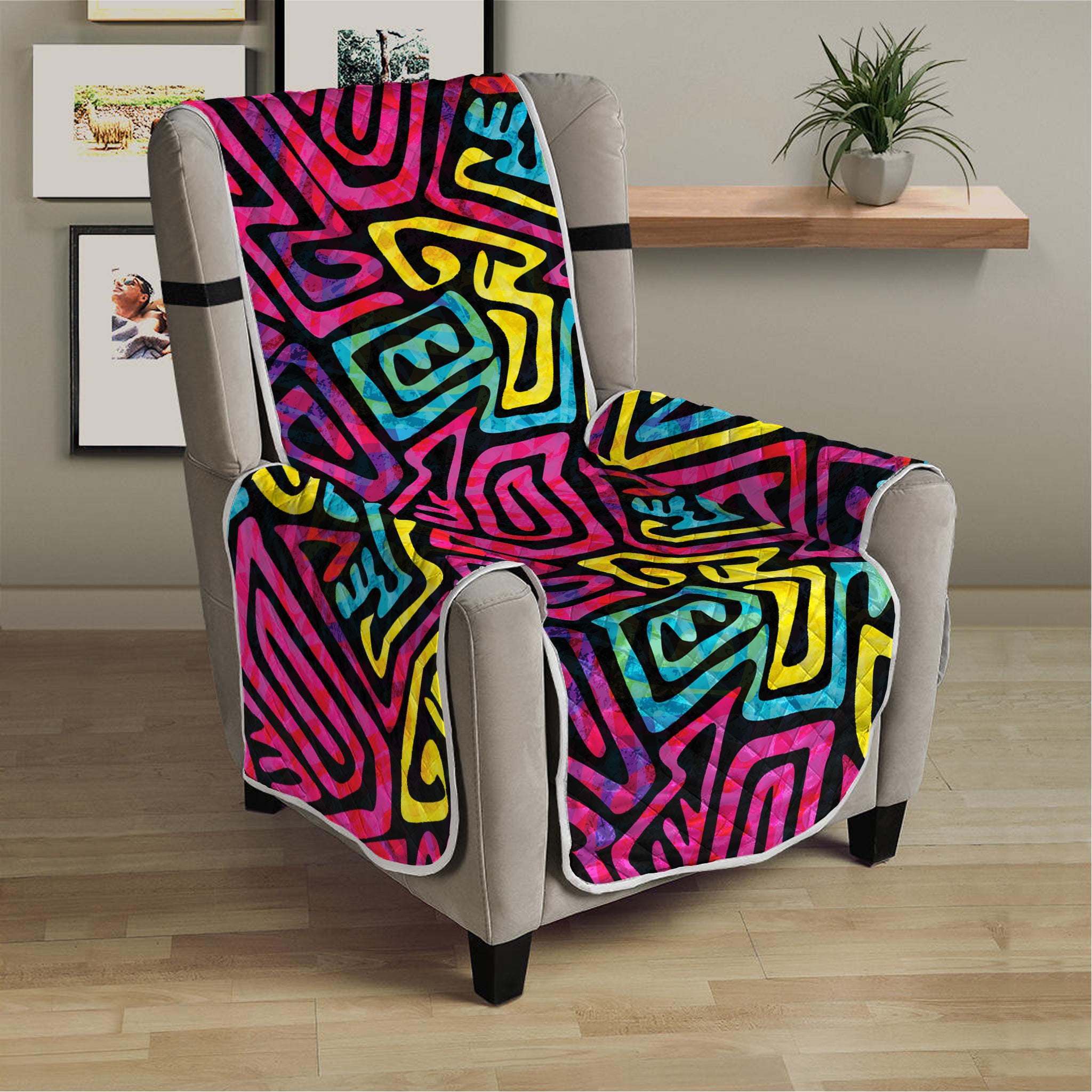 Psychedelic Funky Pattern Print Armchair Protector