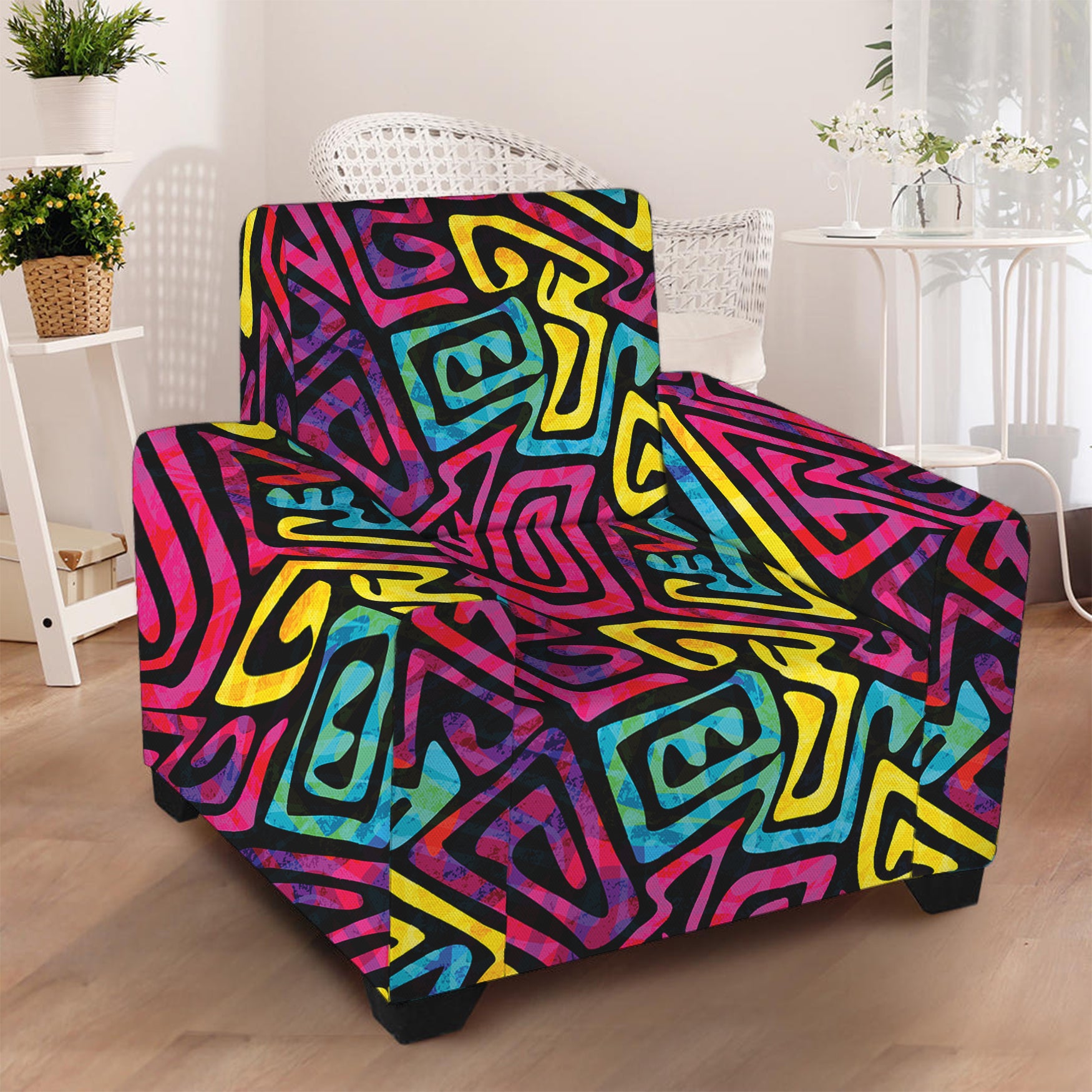 Psychedelic Funky Pattern Print Armchair Slipcover