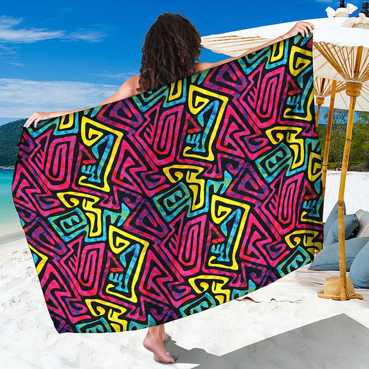 Psychedelic Funky Pattern Print Beach Sarong Wrap