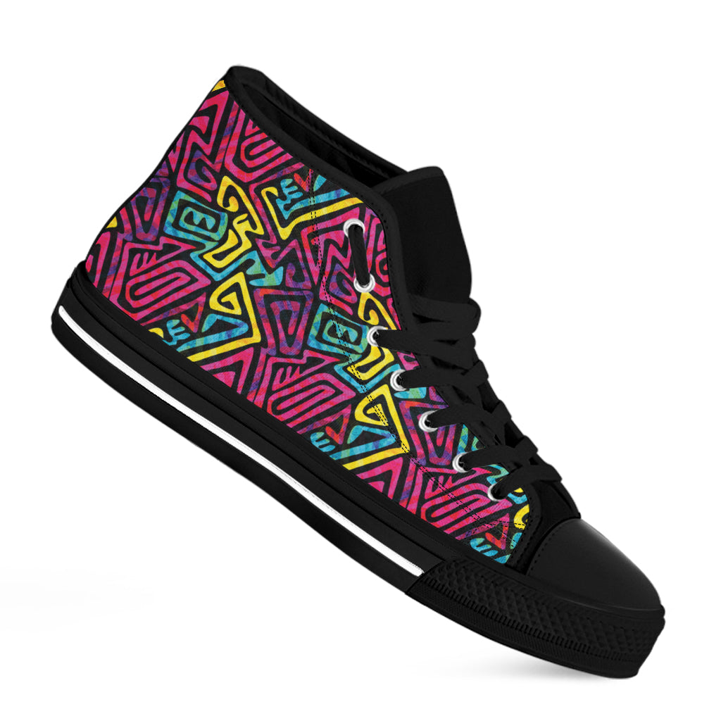 Psychedelic Funky Pattern Print Black High Top Shoes