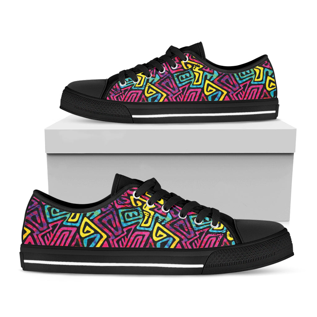 Psychedelic Funky Pattern Print Black Low Top Shoes