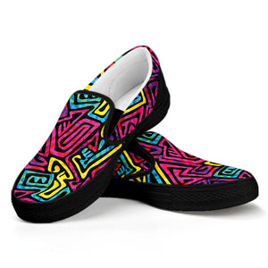 Psychedelic Funky Pattern Print Black Slip On Shoes