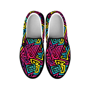 Psychedelic Funky Pattern Print Black Slip On Shoes