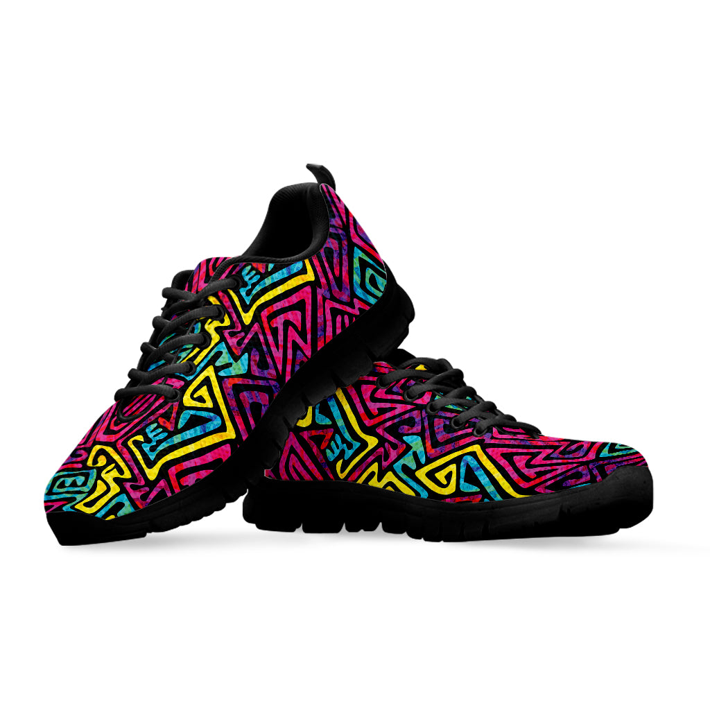 Psychedelic Funky Pattern Print Black Sneakers