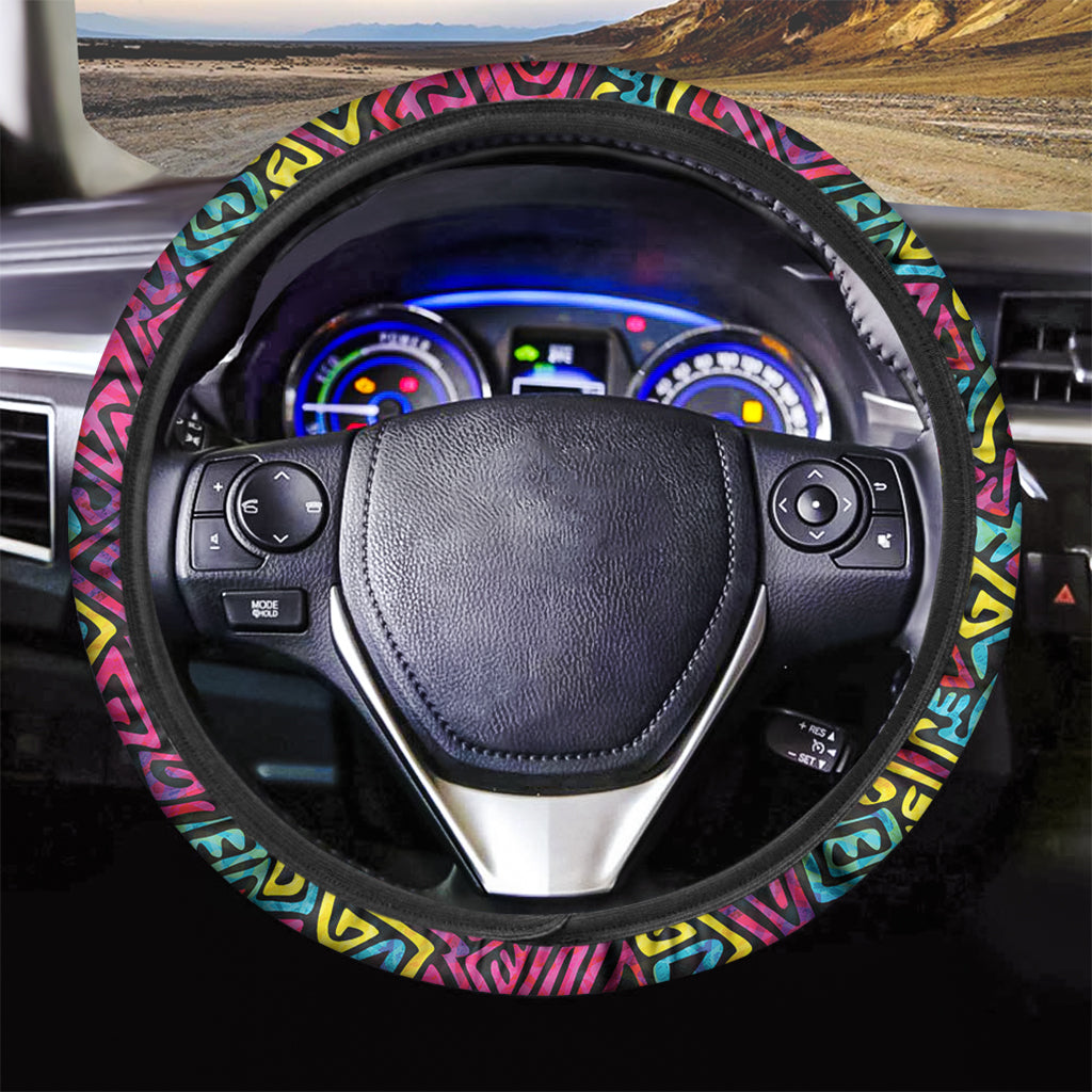 Psychedelic Funky Pattern Print Car Steering Wheel Cover