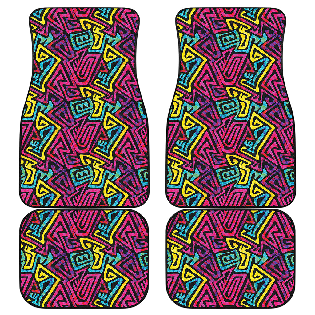 Psychedelic Funky Pattern Print Front and Back Car Floor Mats