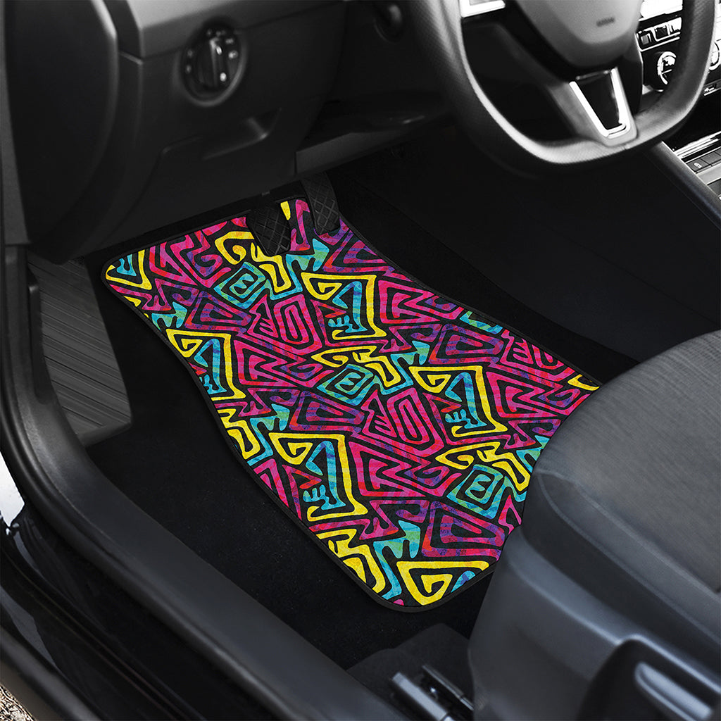 Psychedelic Funky Pattern Print Front and Back Car Floor Mats