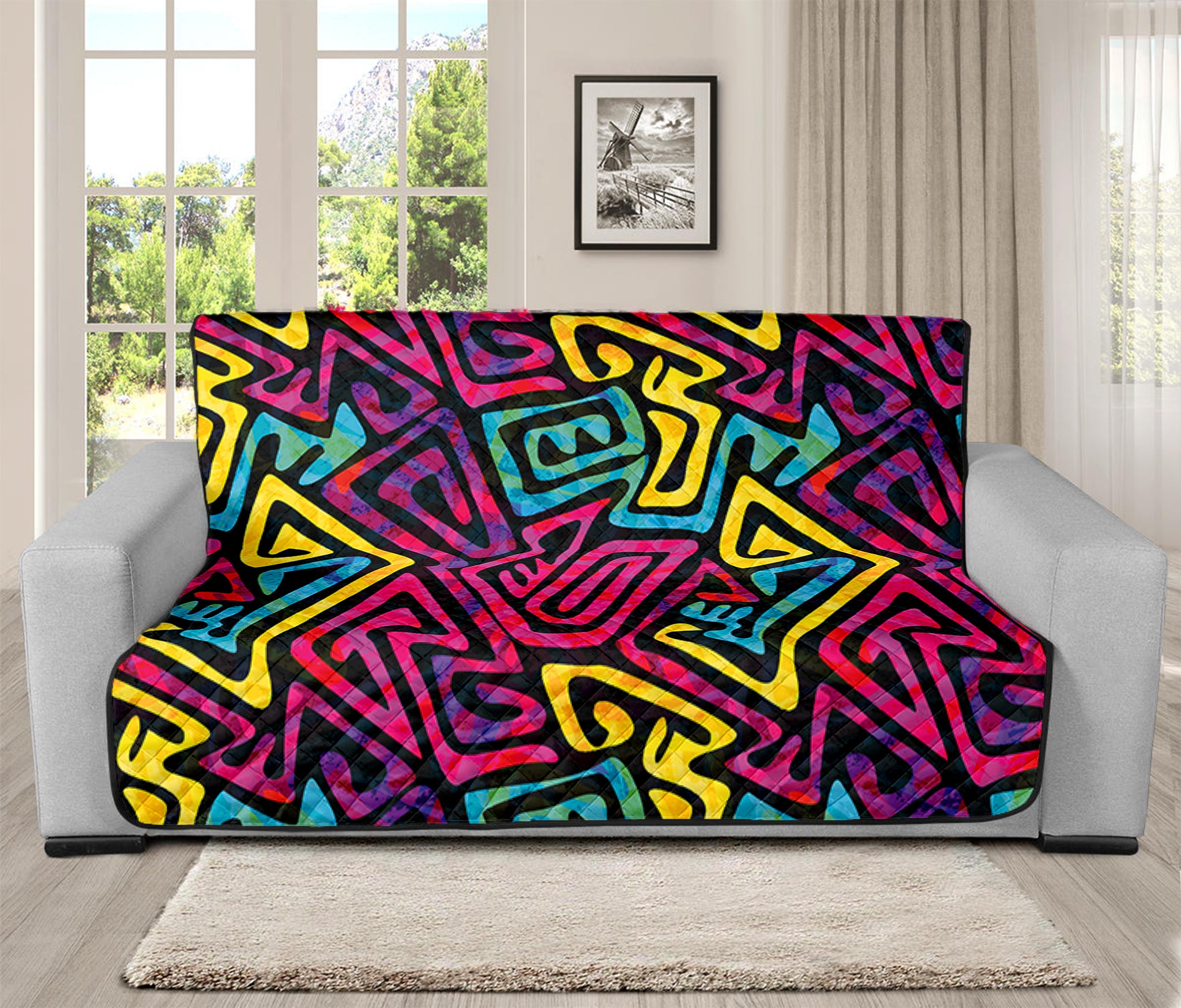 Psychedelic Funky Pattern Print Futon Protector