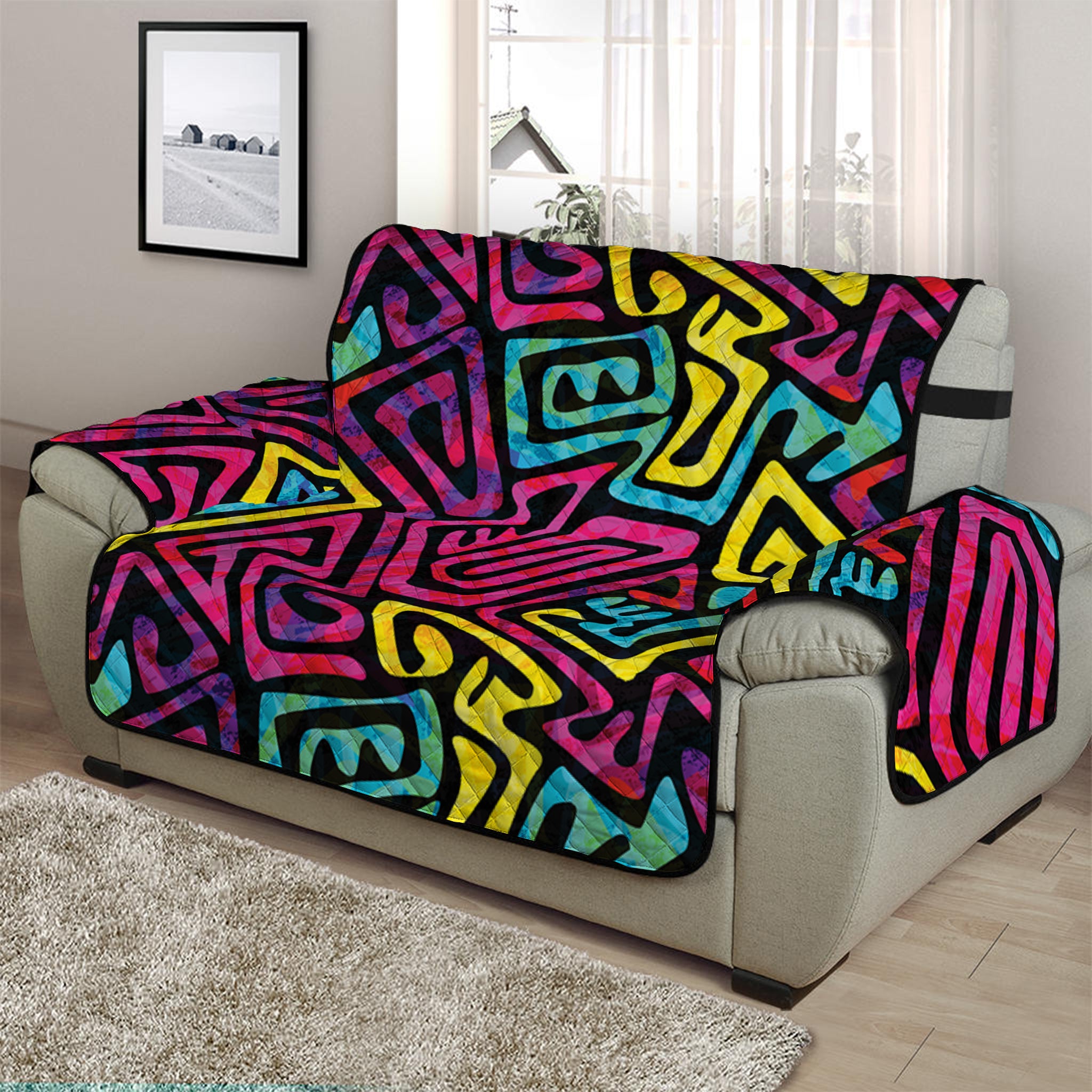 Psychedelic Funky Pattern Print Half Sofa Protector