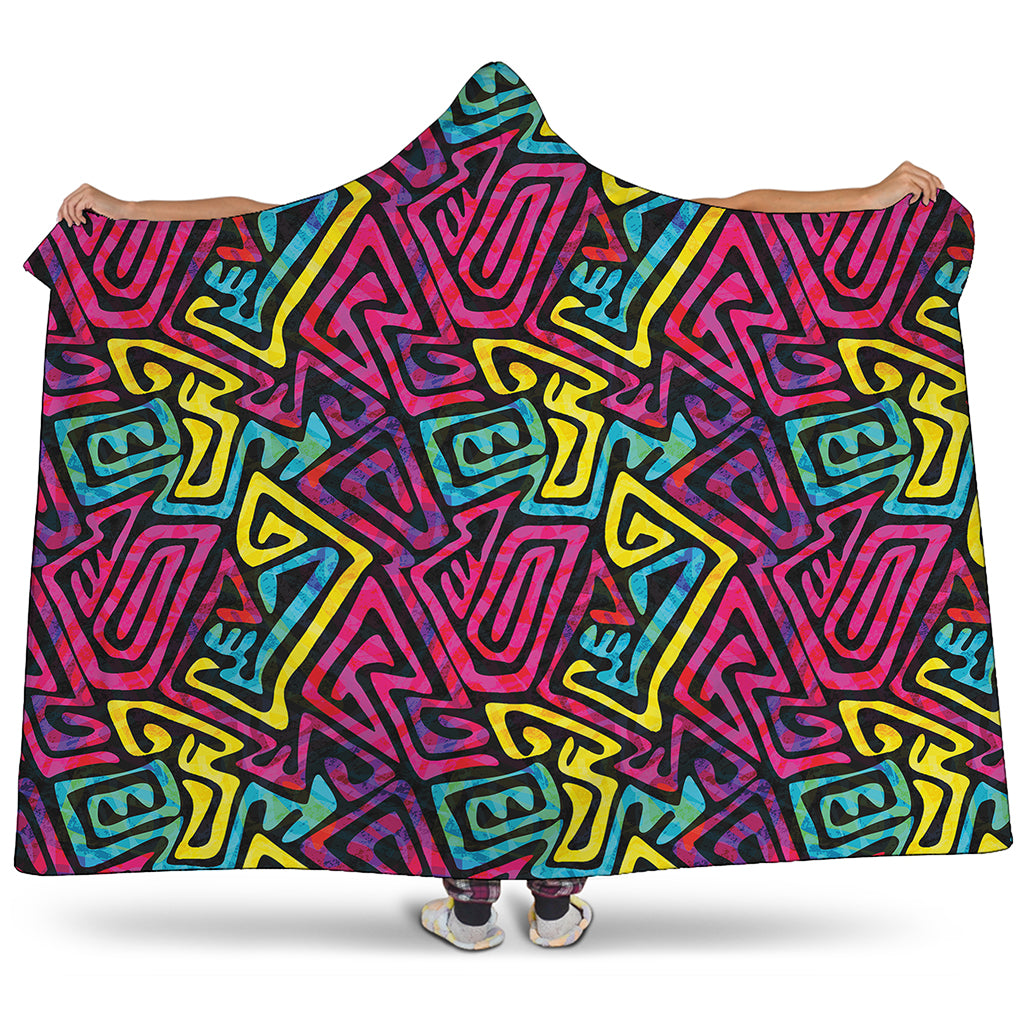 Psychedelic Funky Pattern Print Hooded Blanket