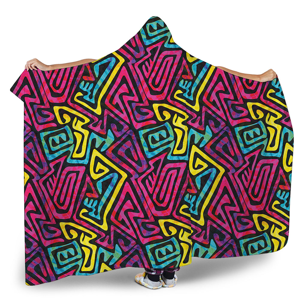 Psychedelic Funky Pattern Print Hooded Blanket