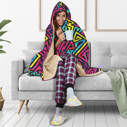 Psychedelic Funky Pattern Print Hooded Blanket