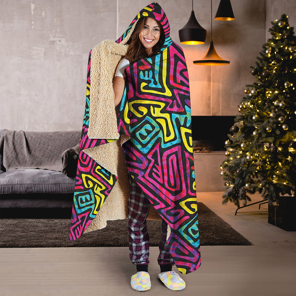 Psychedelic Funky Pattern Print Hooded Blanket