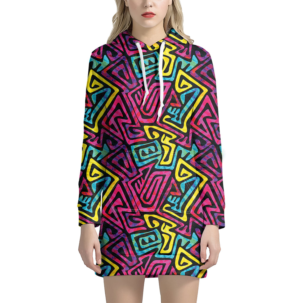 Psychedelic Funky Pattern Print Hoodie Dress