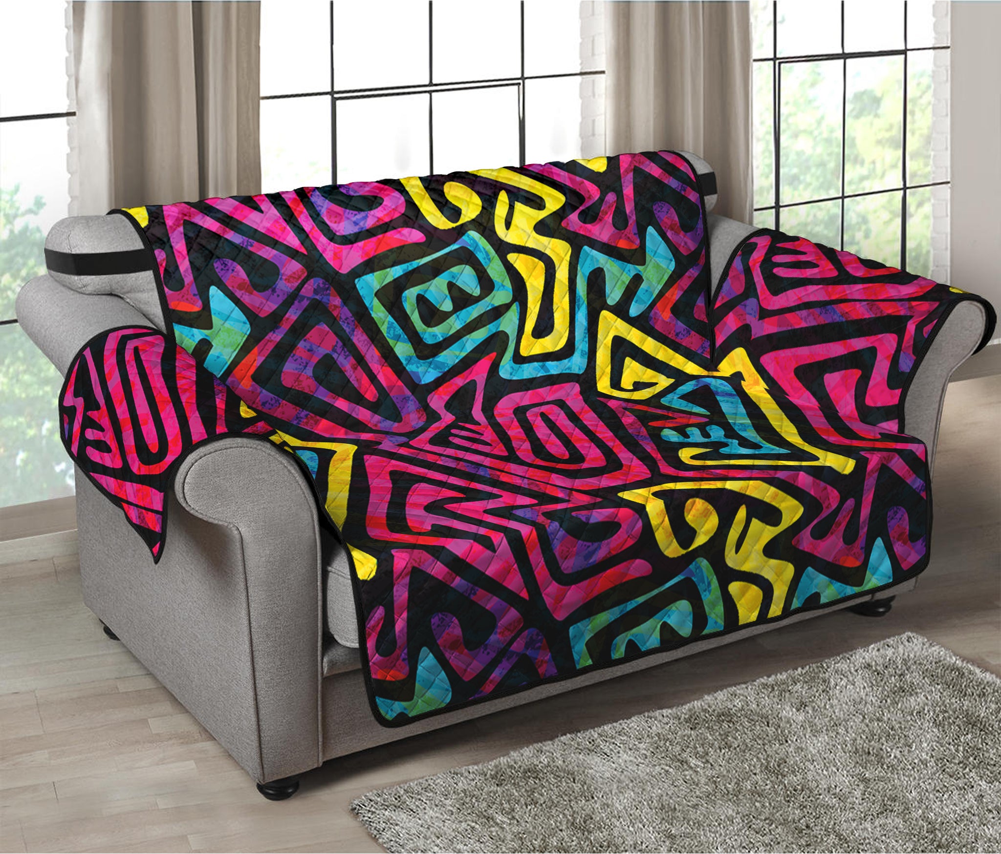 Psychedelic Funky Pattern Print Loveseat Protector