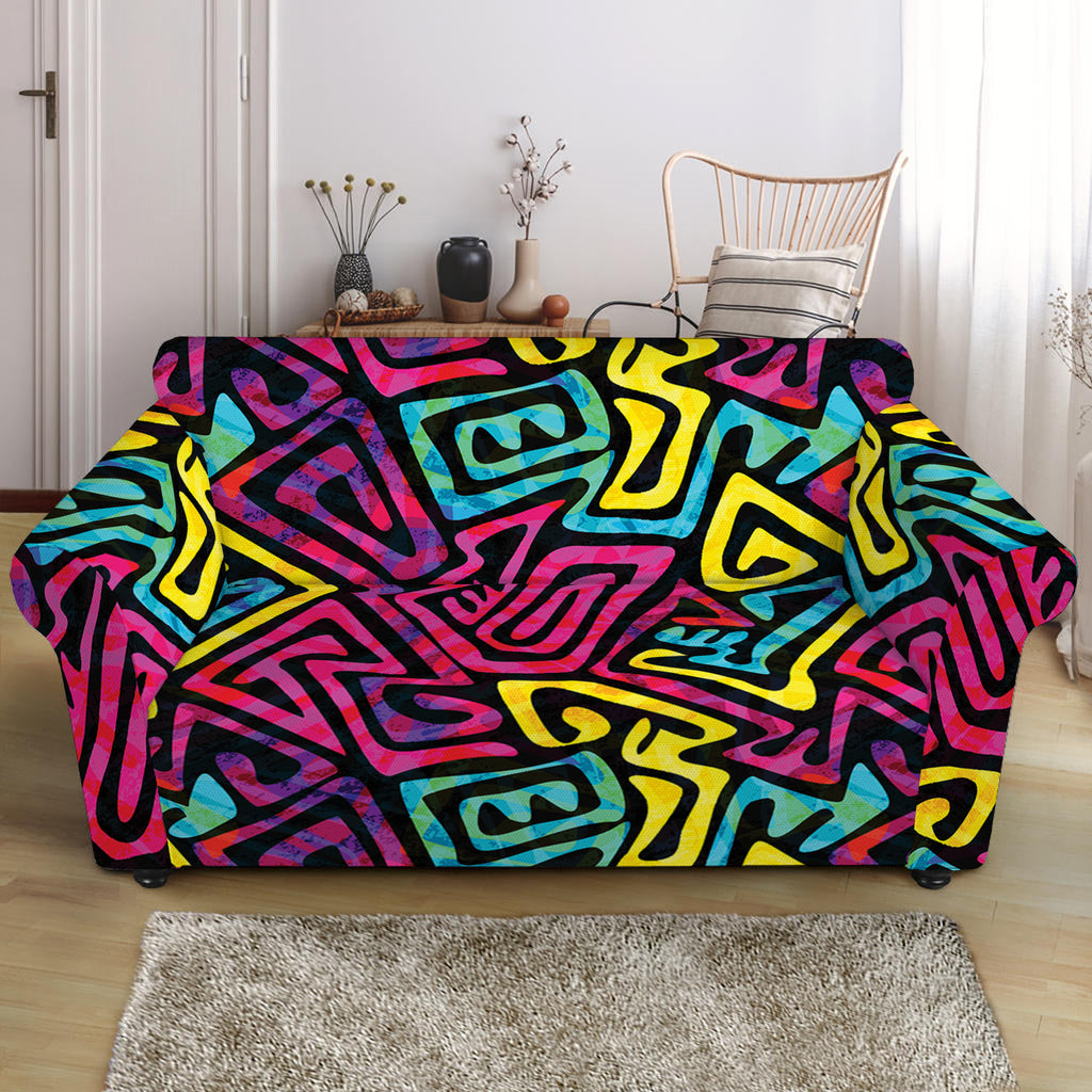 Psychedelic Funky Pattern Print Loveseat Slipcover