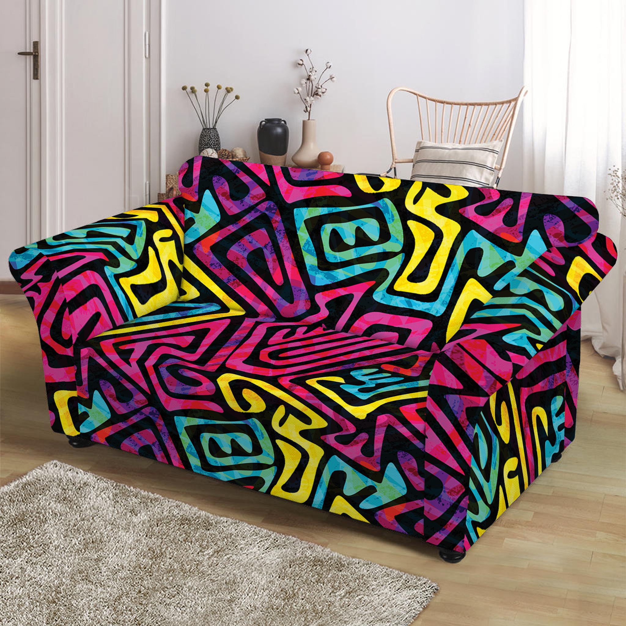 Psychedelic Funky Pattern Print Loveseat Slipcover