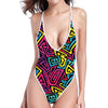 Psychedelic Funky Pattern Print One Piece High Cut Swimsuit