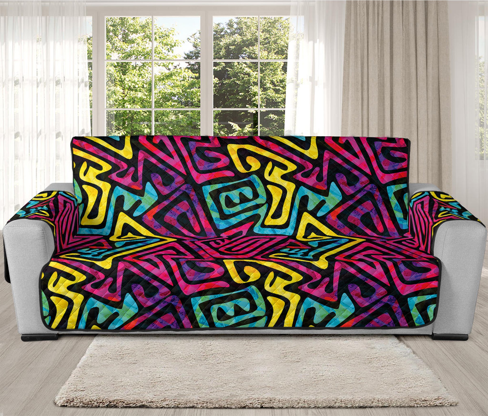 Psychedelic Funky Pattern Print Oversized Sofa Protector