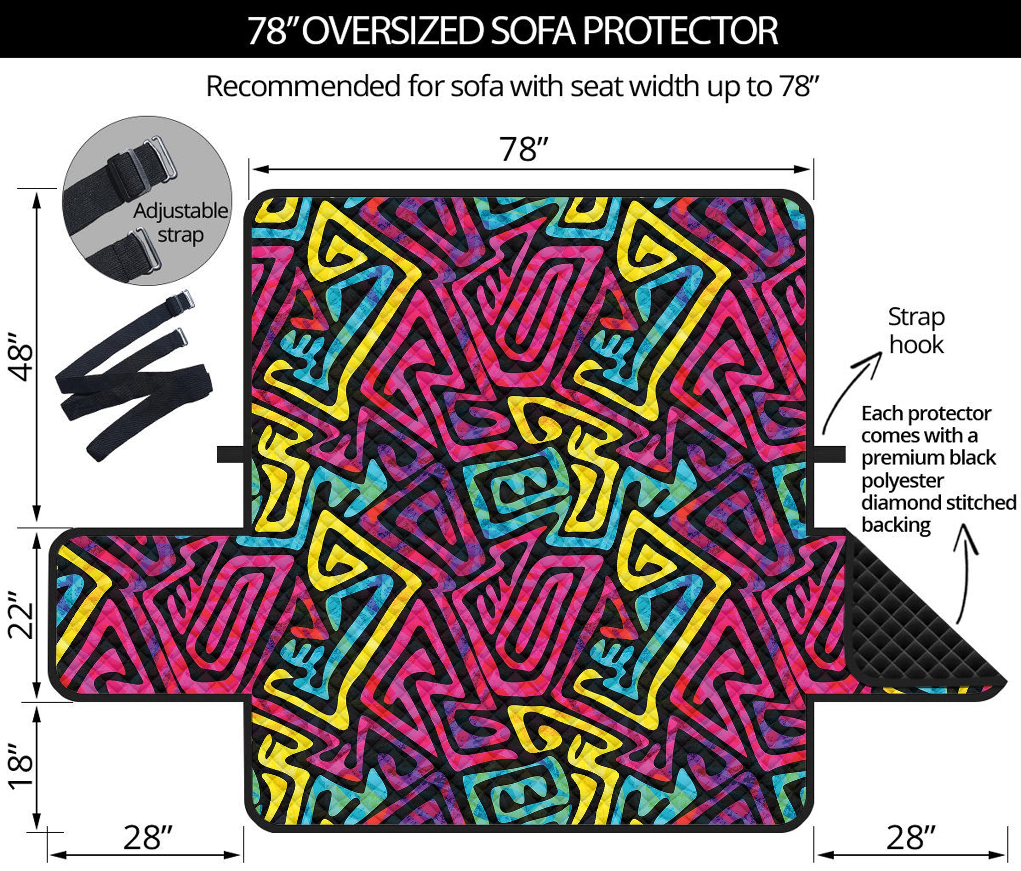 Psychedelic Funky Pattern Print Oversized Sofa Protector