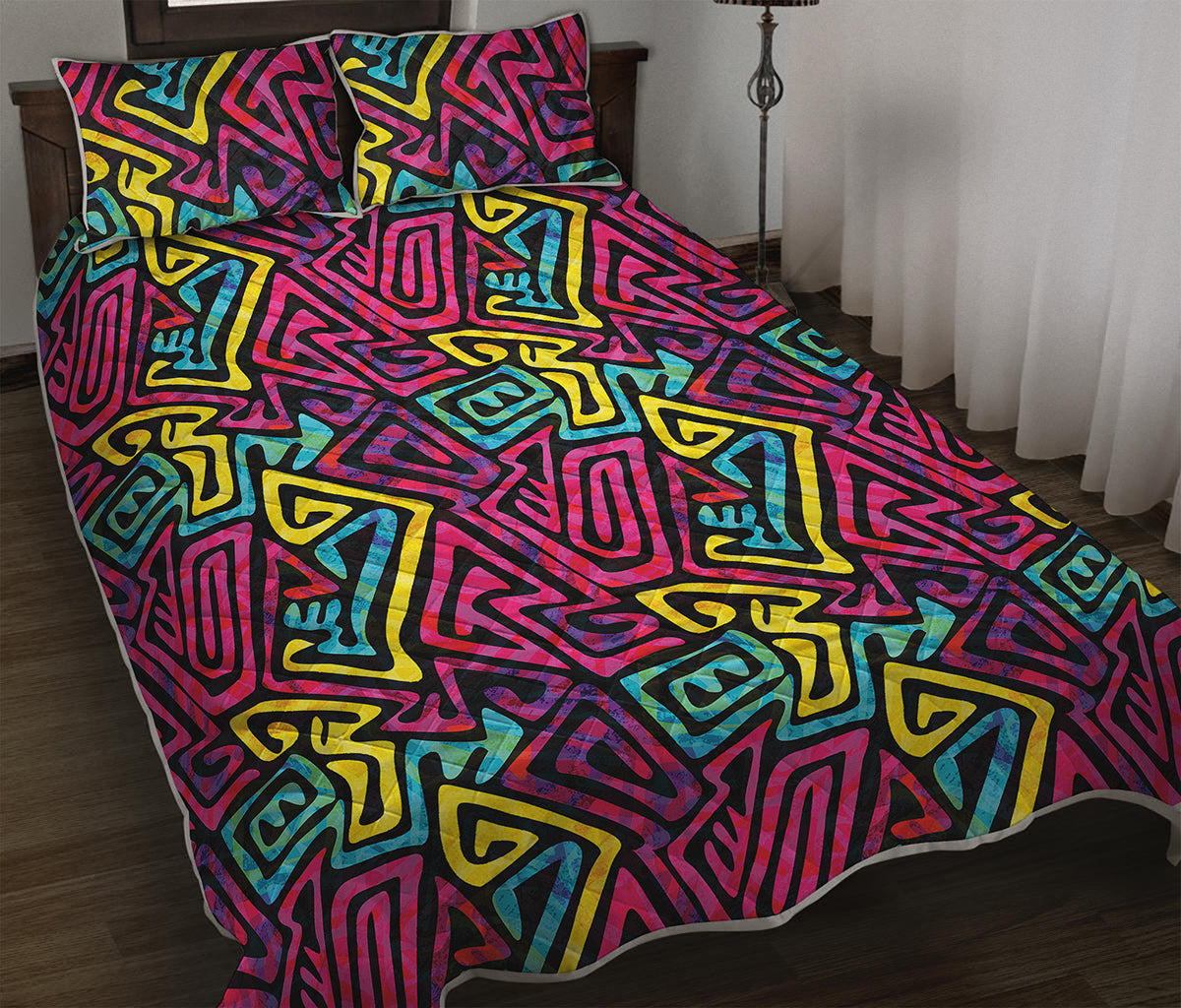 Psychedelic Funky Pattern Print Quilt Bed Set