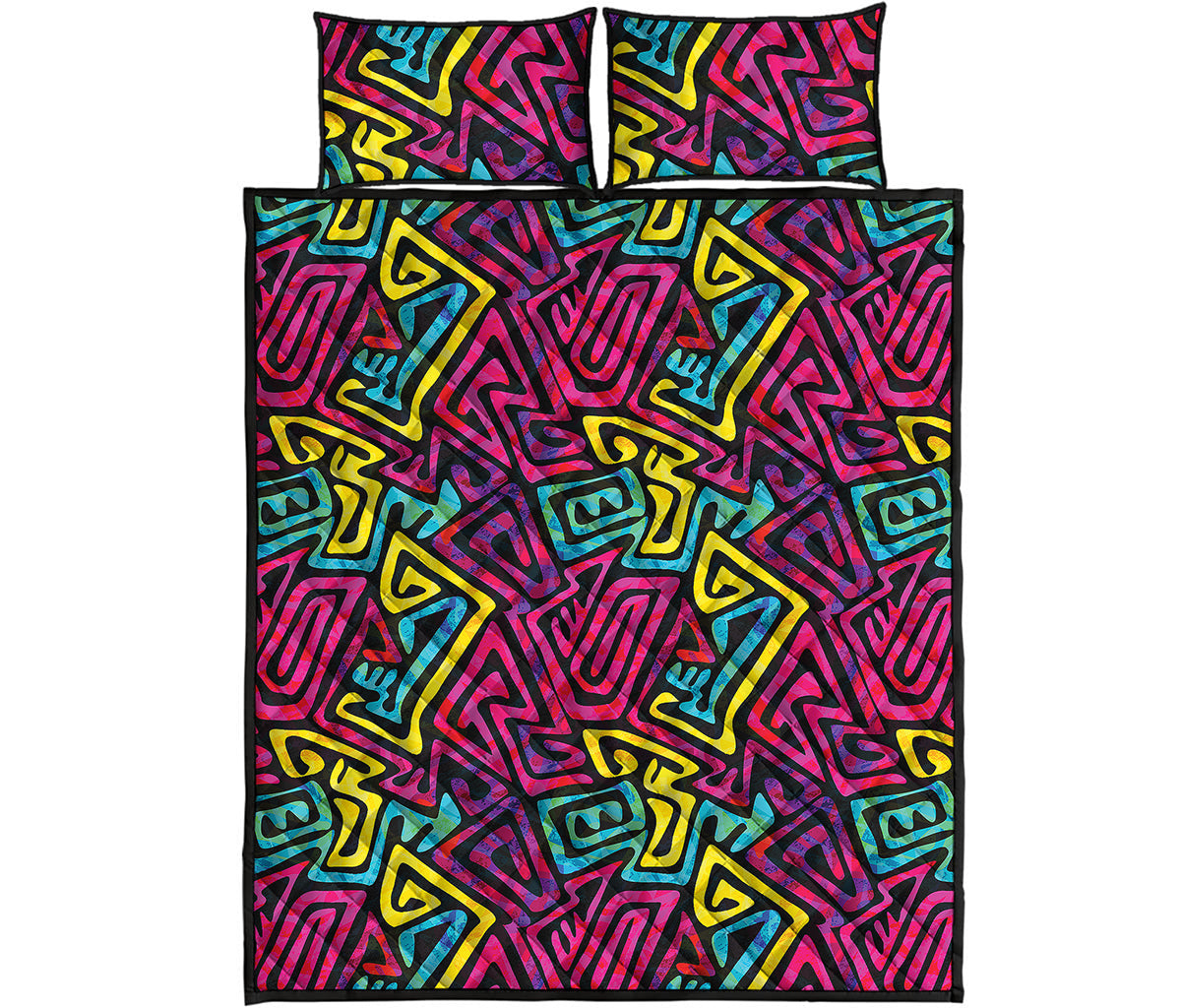 Psychedelic Funky Pattern Print Quilt Bed Set