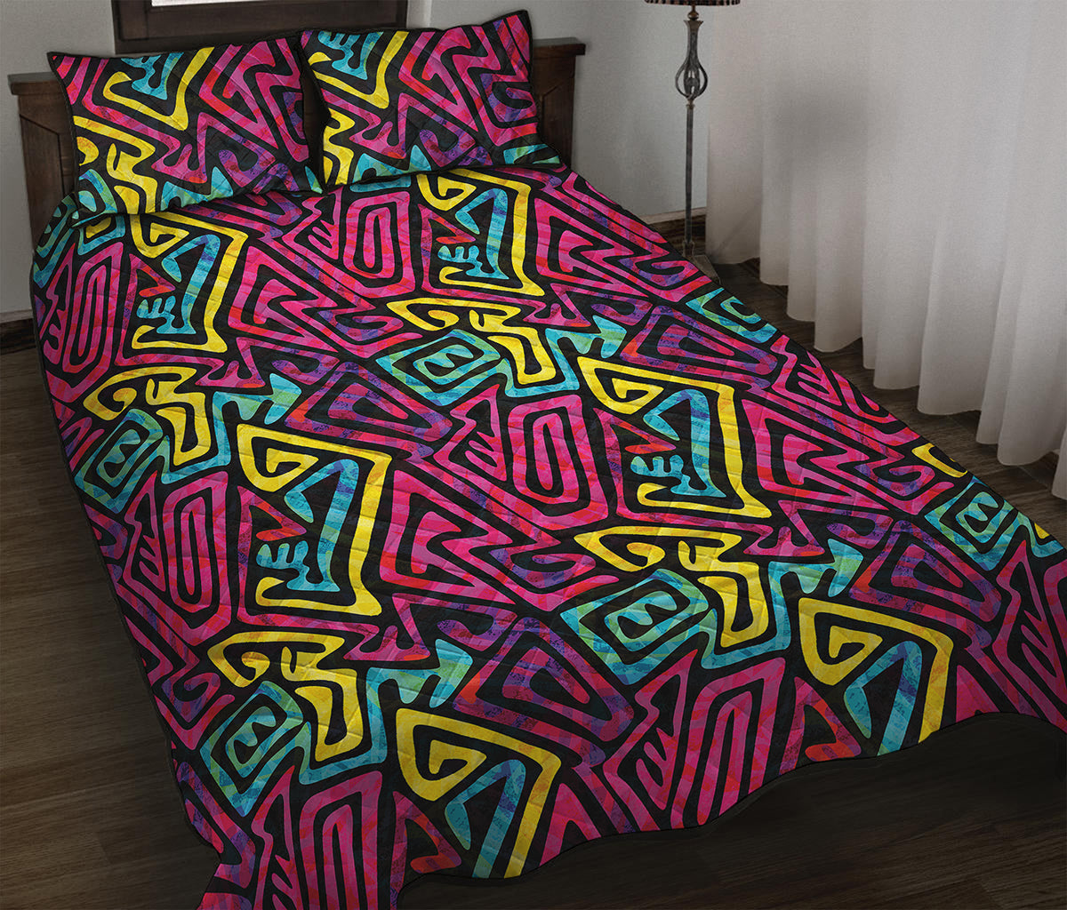 Psychedelic Funky Pattern Print Quilt Bed Set