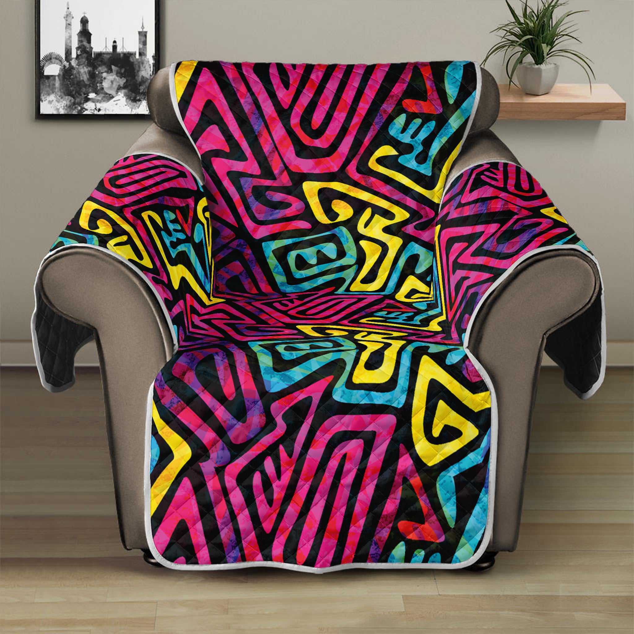 Psychedelic Funky Pattern Print Recliner Protector