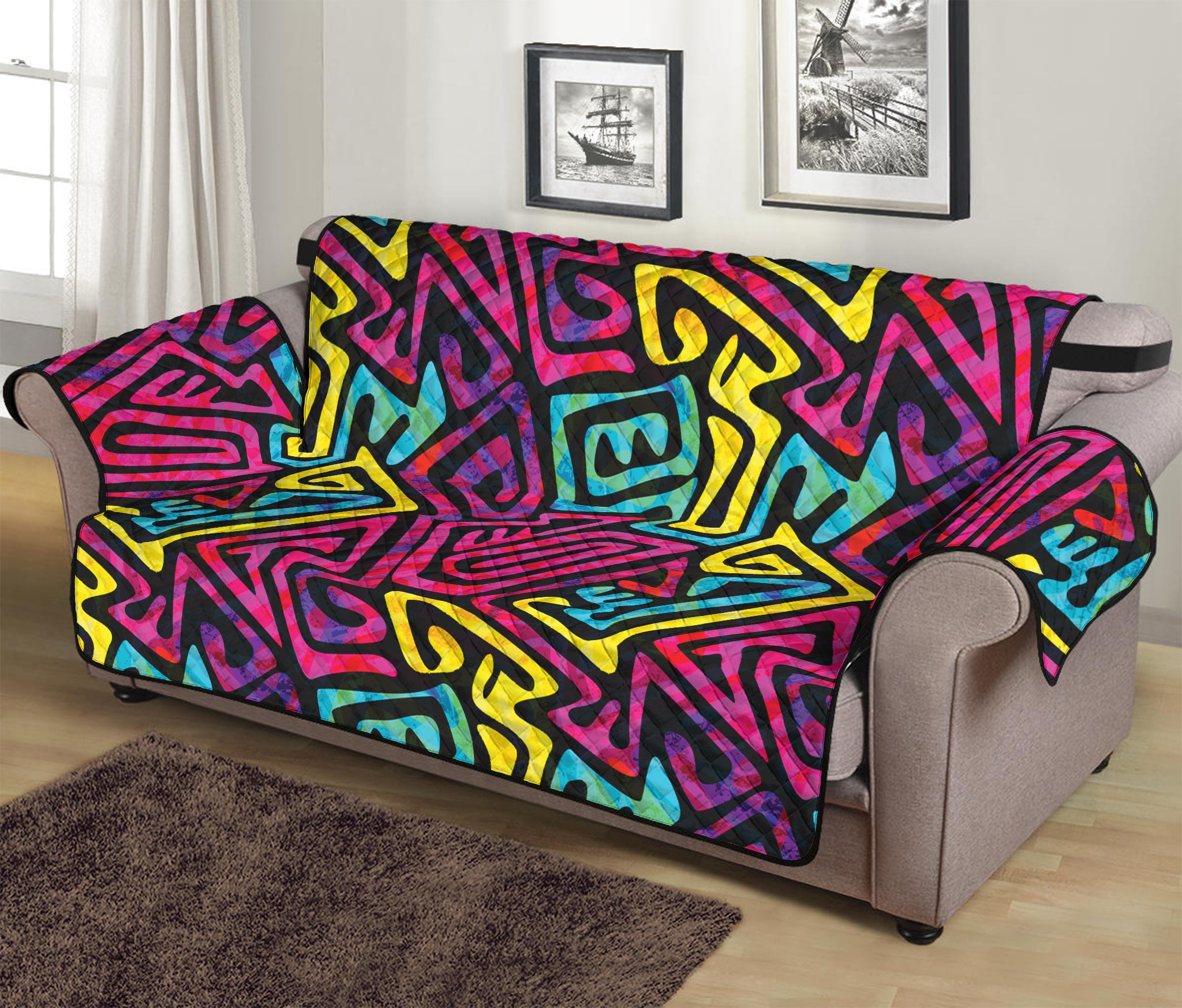 Psychedelic Funky Pattern Print Sofa Protector