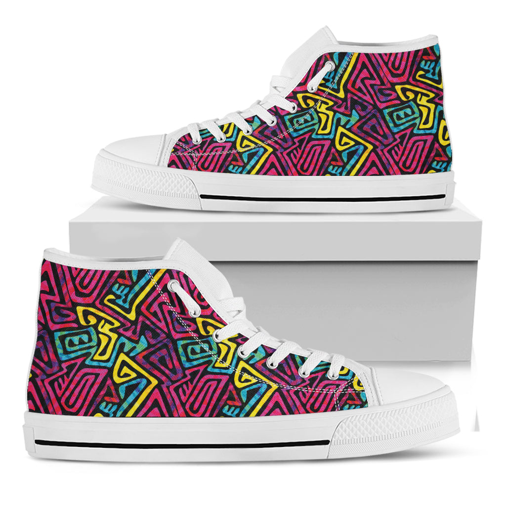 Psychedelic Funky Pattern Print White High Top Shoes