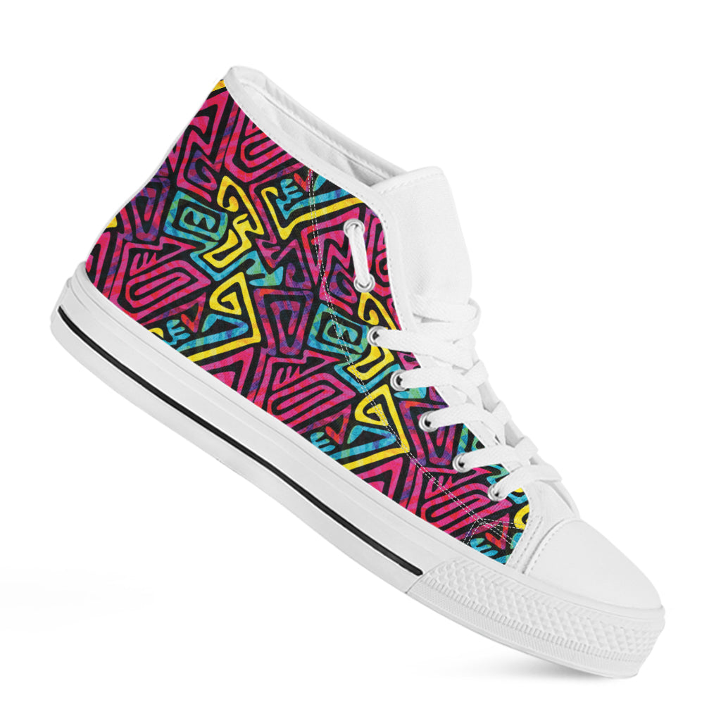 Psychedelic Funky Pattern Print White High Top Shoes