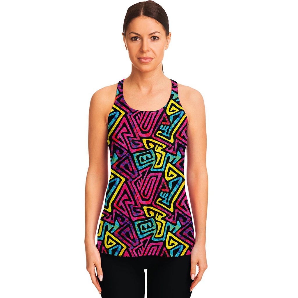 Psychedelic Funky Pattern Print Women's Racerback Tank Top