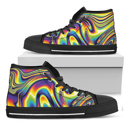 Psychedelic Gradient Print Black High Top Shoes