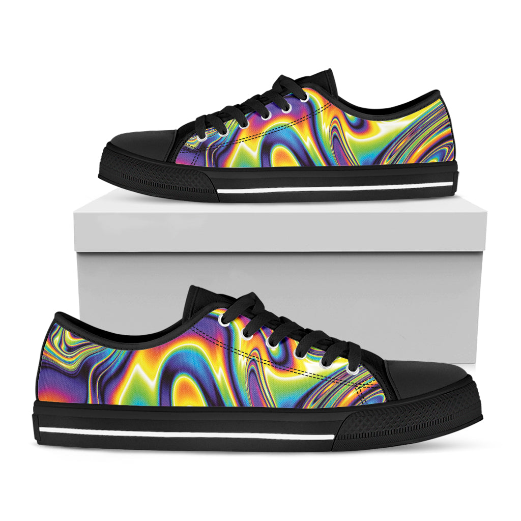 Psychedelic Gradient Print Black Low Top Shoes