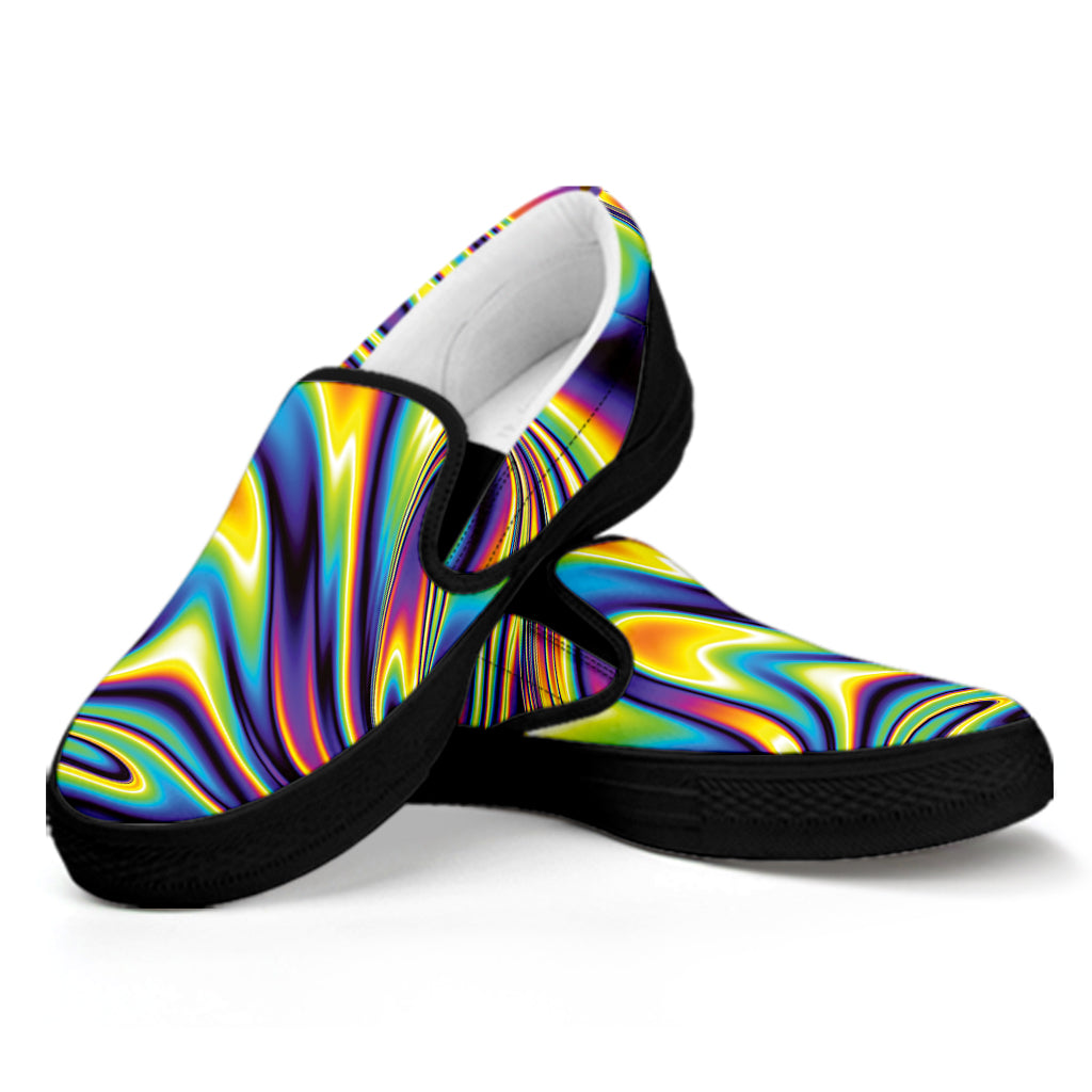 Psychedelic Gradient Print Black Slip On Shoes