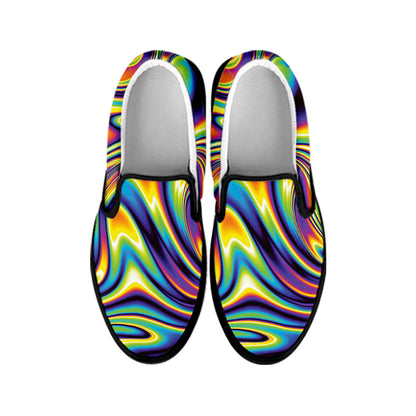 Psychedelic Gradient Print Black Slip On Shoes
