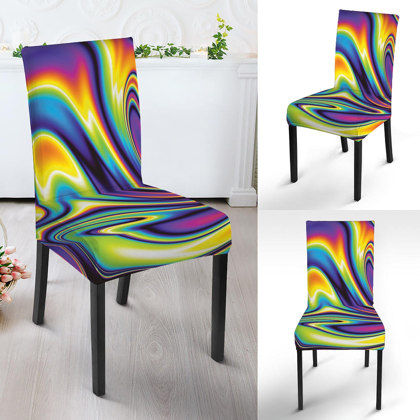 Psychedelic Gradient Print Dining Chair Slipcover