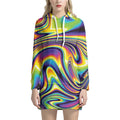 Psychedelic Gradient Print Pullover Hoodie Dress